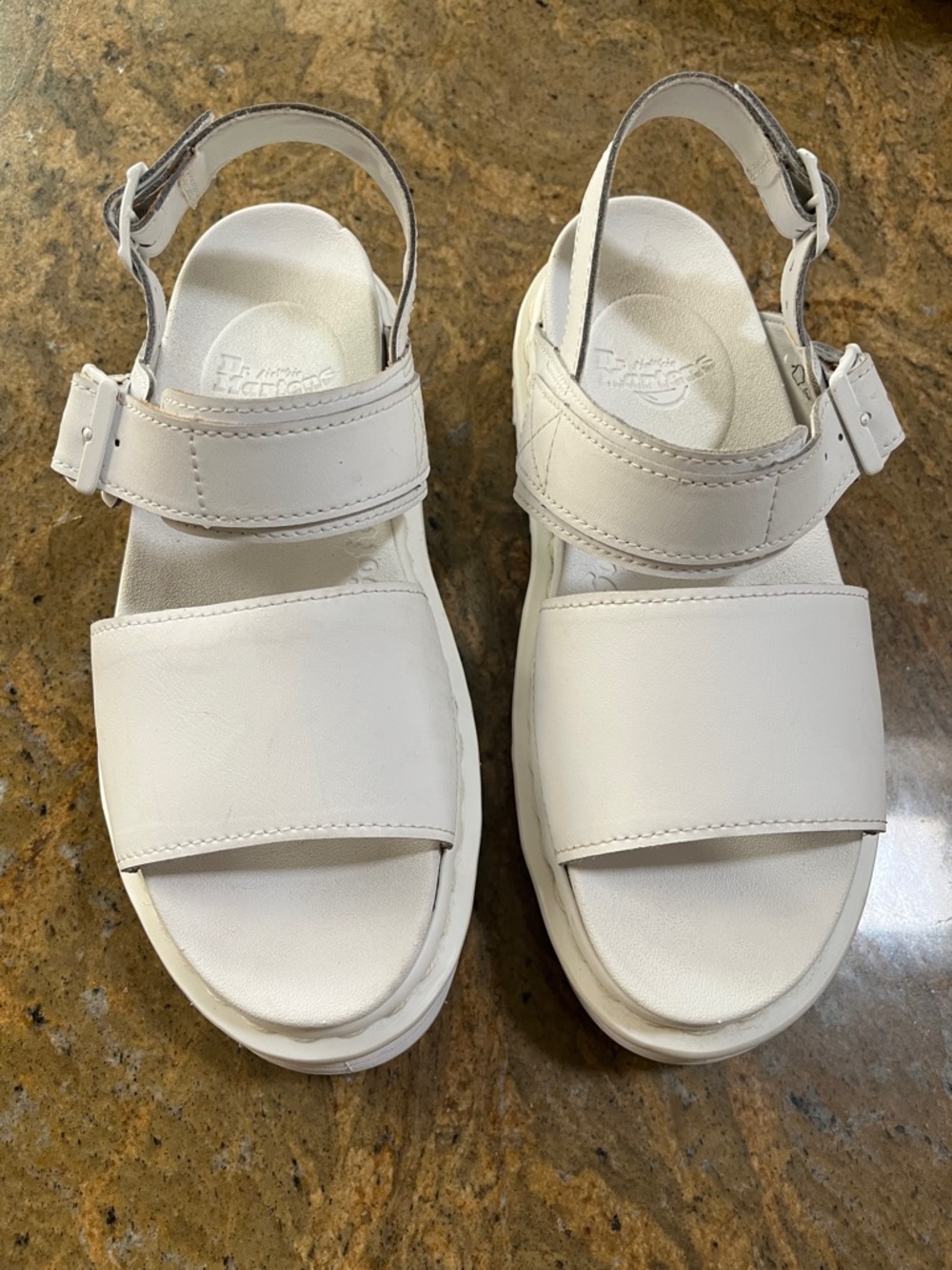 Dr. Martens White Leather Platform Sandal with Buckle